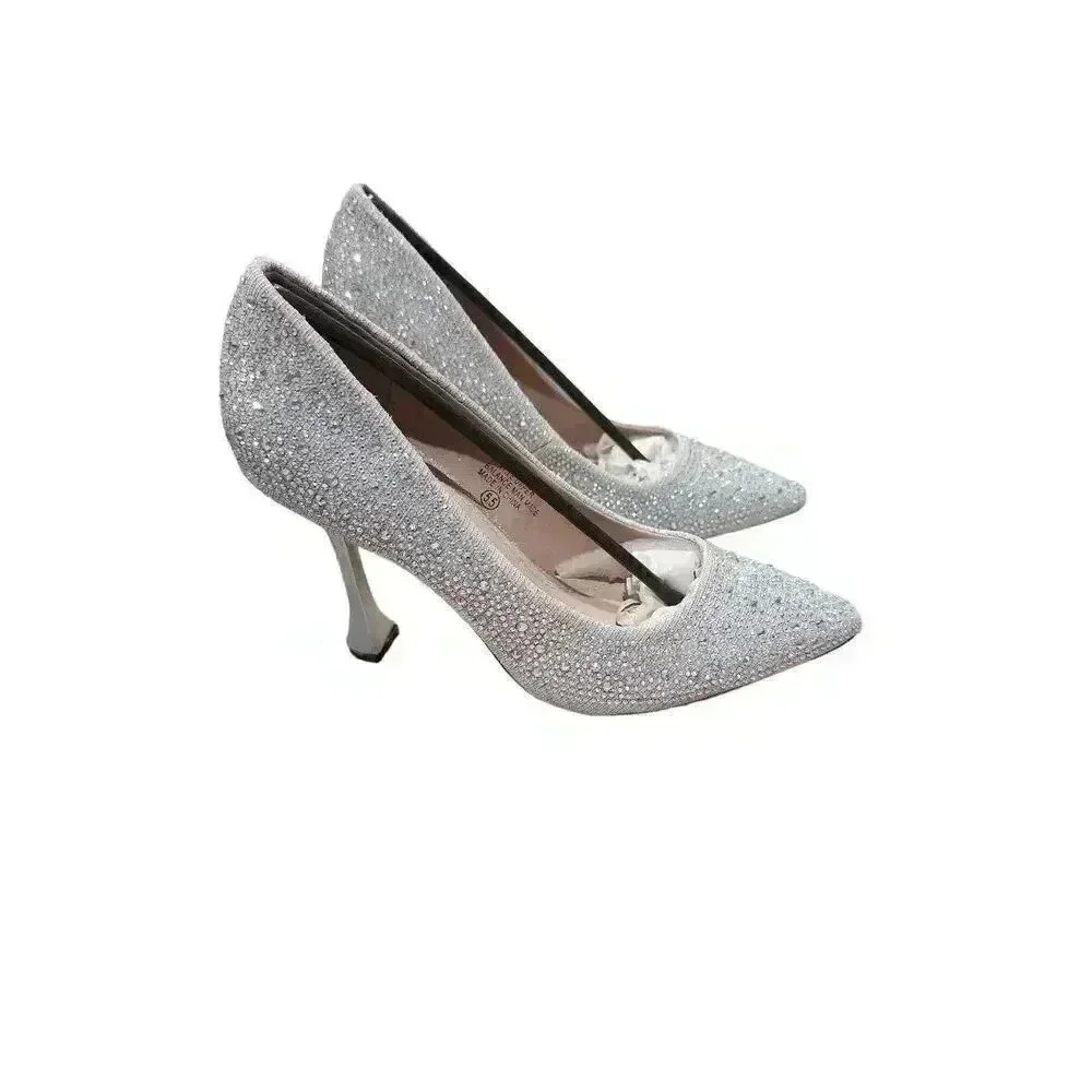 Chase & Chloe Womens Yasmin 2 Pump Heels Sequins Pointed Toe Silver Size 5.5